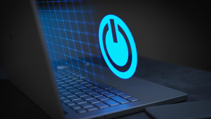Wall Mural - power on technology symbol on laptop 3d render