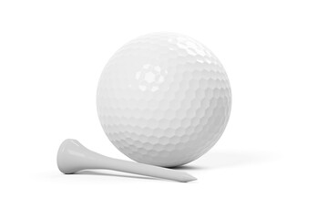 Poster - White golf ball with white golf tee laying in front over white background with shadow