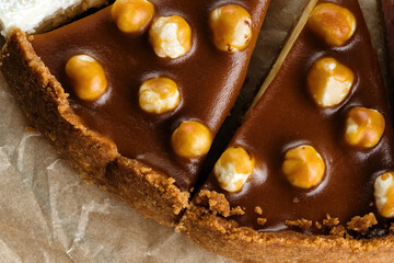 Hazelnut-chocolate cake macro of hazelnut