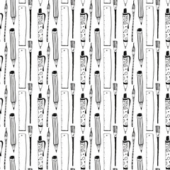 Back to school doodle seamless pattern. Hand drawn with ink.