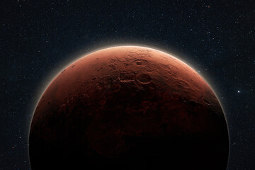Wall Mural - amazing red planet mars in deep stellar space. journey to mars concept