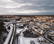 European capital city in sunset golden hour aerial view winter