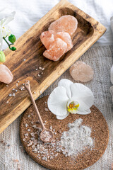 Poster - Spa composition with sea salt and orchid flowers.