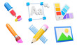 Graphic design 3d icon set. Tools for art and graphics, creativity and creation, digital creativity. web development. Isolated icons, objects on a transparent background