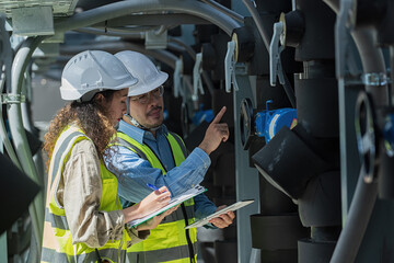 engineer female and male checking on Air condition plant.