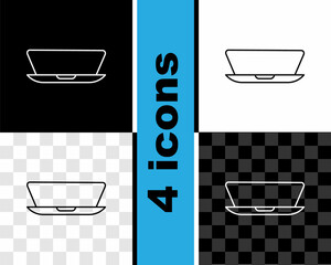 Poster - Set line Laptop icon isolated on black and white, transparent background. Computer notebook with empty screen sign. Vector