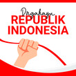© mirvan - Indonesia Independence day with hand and waving flag. 17 august. Vector Eps10