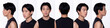 © Jade - Half body Face of Asian Teenager Boy, 360 front side rear back view, wear black shirt short pant