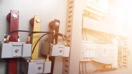 Current transformer  in panel supply power with shiny light.