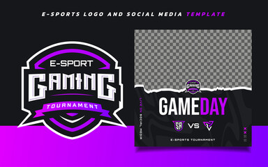 Game Day E-sports Gaming Banner Template for social media with Gaming Tournament Logo