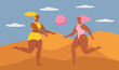 © Viktoria - vector illustration in flat style - two tanned girls playing ball on the beach