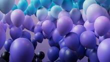 Colorful Festival Wallpaper, With Blue, Violet And Turquoise Balloons. 3D Render.