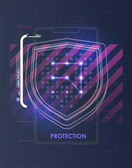 Wall Mural - Information data and network protection. Shield protect icon. Internet privacy and safety. future tech technology business security system