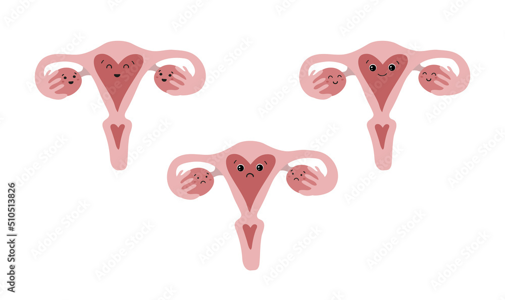 Emoji set, emoticon uterus hugging ovaries icon. Funny sex education ...