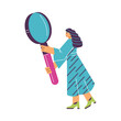 © Kudryavtsev - Woman holding magnifying glass cartoon flat vector illustration isolated.