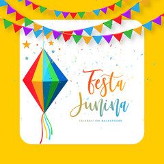 Festa junina brazil festival card on decorative party flags background