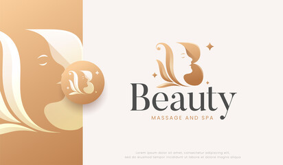 Wall Mural - initial letter b with beauty woman silhouette