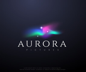 aurora with colorful glowing stars logo design