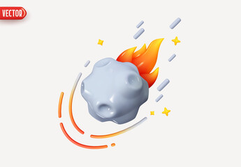 Wall Mural - flying asteroid with fire. abstract minimal comet. meteorite flies and plume of fire. meteor stone. 
