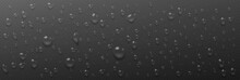 Condensation Water Drops On Transparent Background. Rain Droplets With Light Reflection On Dark Surface, Abstract Wet Texture, Scattered Pure Aqua Blobs Pattern Realistic 3d Vector Illustration
