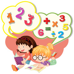 Speech bubble design with two girls reading