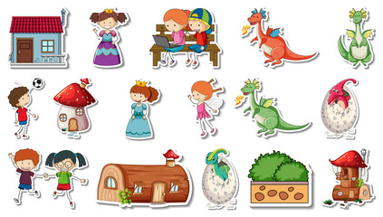 Wall Mural - Sticker set of fantasy fairy tale cartoon characters