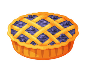 Sticker - Baked Blueberry Pie Made from Pastry Dough with Sweet Fruit Filling Vector Illustration