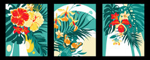 3 Posters With Tropical Flowers