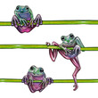 Watercolor drawing animal tropical frog on a branch sitting separately