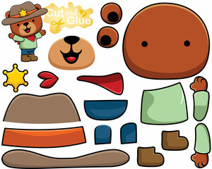 Wall Mural - Vector illustration of cartoon bear in cowboy costume. Cutout and gluing