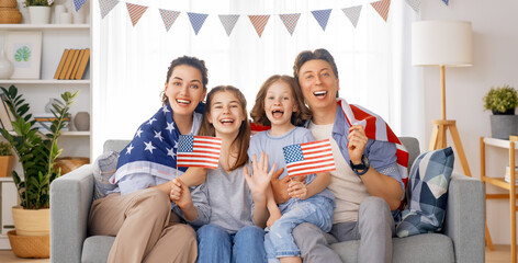 Family with American flag