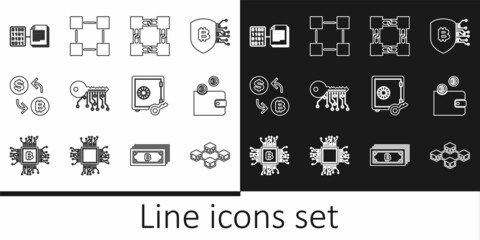 Canvas Print - Set line Blockchain technology, Cryptocurrency wallet, key, exchange, Smart contract, Proof of stake and icon. Vector