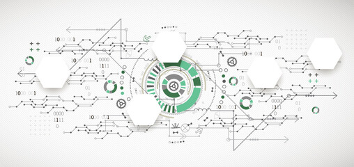 Poster - Abstract technology concept. Circuit board, high computer color background. Vector illustration with space for content, web - template, business tech presentation.