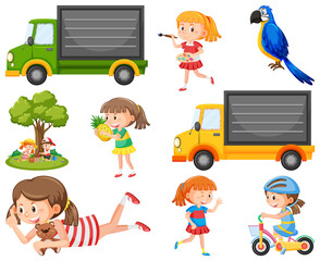 Poster - Set of different cute kids and objects