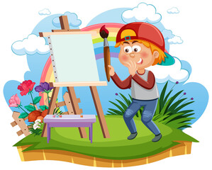 Wall Mural - empty board template with cartoon character