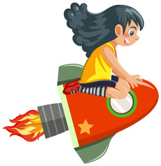 Wall Mural - A girl riding on rocket isolated
