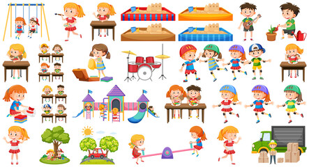 Wall Mural - set of children doing different activities