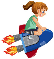 Wall Mural - A girl riding on rocket isolated