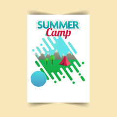 Canvas Print - Summer Camp Flyer Design With Rounded Lines Effect Tent, Mountain And Nature View Against White Background.