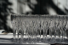 Many Champagne Glasses Close Up Detail
