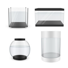 Glass aquarium different shape collection realistic template vector illustration