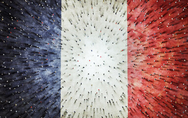 Wall Mural - crowd of people on france flag. french society