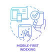 Mobile-first indexing blue gradient concept icon. Smartphone version. Search engine optimization abstract idea thin line illustration. Isolated outline drawing. Myriad Pro-Bold font used