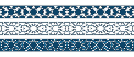 Set of borders of Islamic pattern for Ramadan greetings cards and templates. Vector illustration.