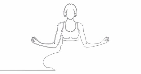 Wall Mural - Self drawing line animation woman meditating continuous one single line drawn concept