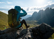© lzf - Woman hiker hiking on high altitude mountains