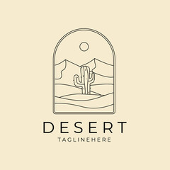 Wall Mural - landscape desert with cactus badge logo line art vector icon symbol graphic design illustration