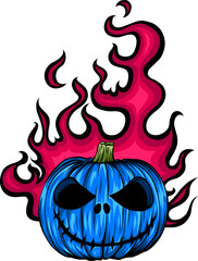 Wall Mural - Illustration design of halloween pumpkin character with fire flame i