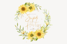 Hand Drawn Sun Flower Summer Floral Background And Wreath Design