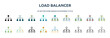 load balancer icon in 18 different styles such as thin line, thick line, two color, glyph, colorful, lineal color, detailed, stroke and gradient. set of load balancer vector for web, mobile, ui